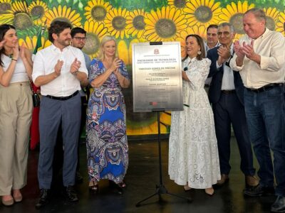 André do Prado, Laura Laganá, Paula Oliveira Lemos e Vahan Agopyan, durante cerimônia de inauguração da unidade | Foto: Divulgação