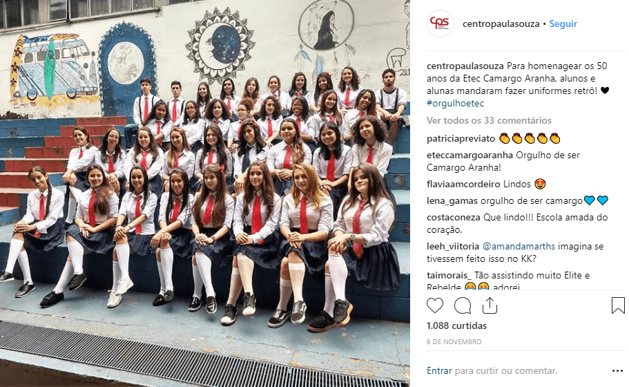 No Instagram, a foto da homenagem dos alunos aos 50 anos da Etec Camargo Aranha foi a mais curtida da história do perfil do CPS