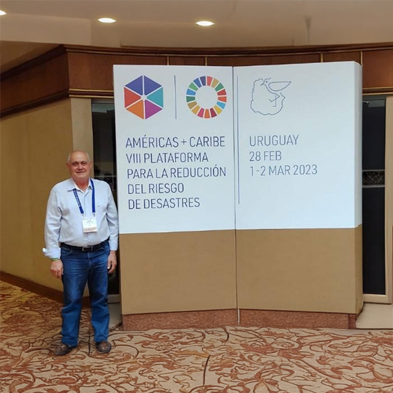 Magnoni na ‘8ª Plataforma Regional para a Redução do Risco de Desastres das Américas e do Caribe’, no Uruguai, em 2023 l Foto: Divulgação
