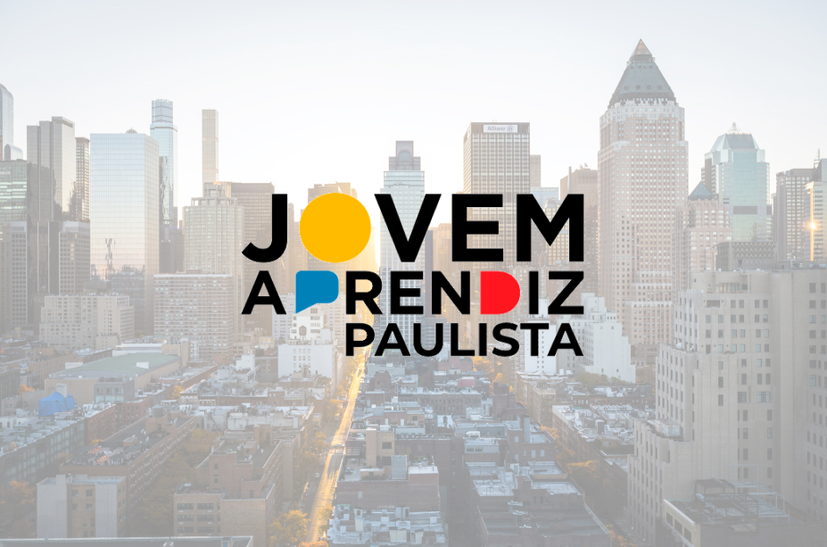 Logo Jovem Aprenfiz Paulista com cidade de fundo