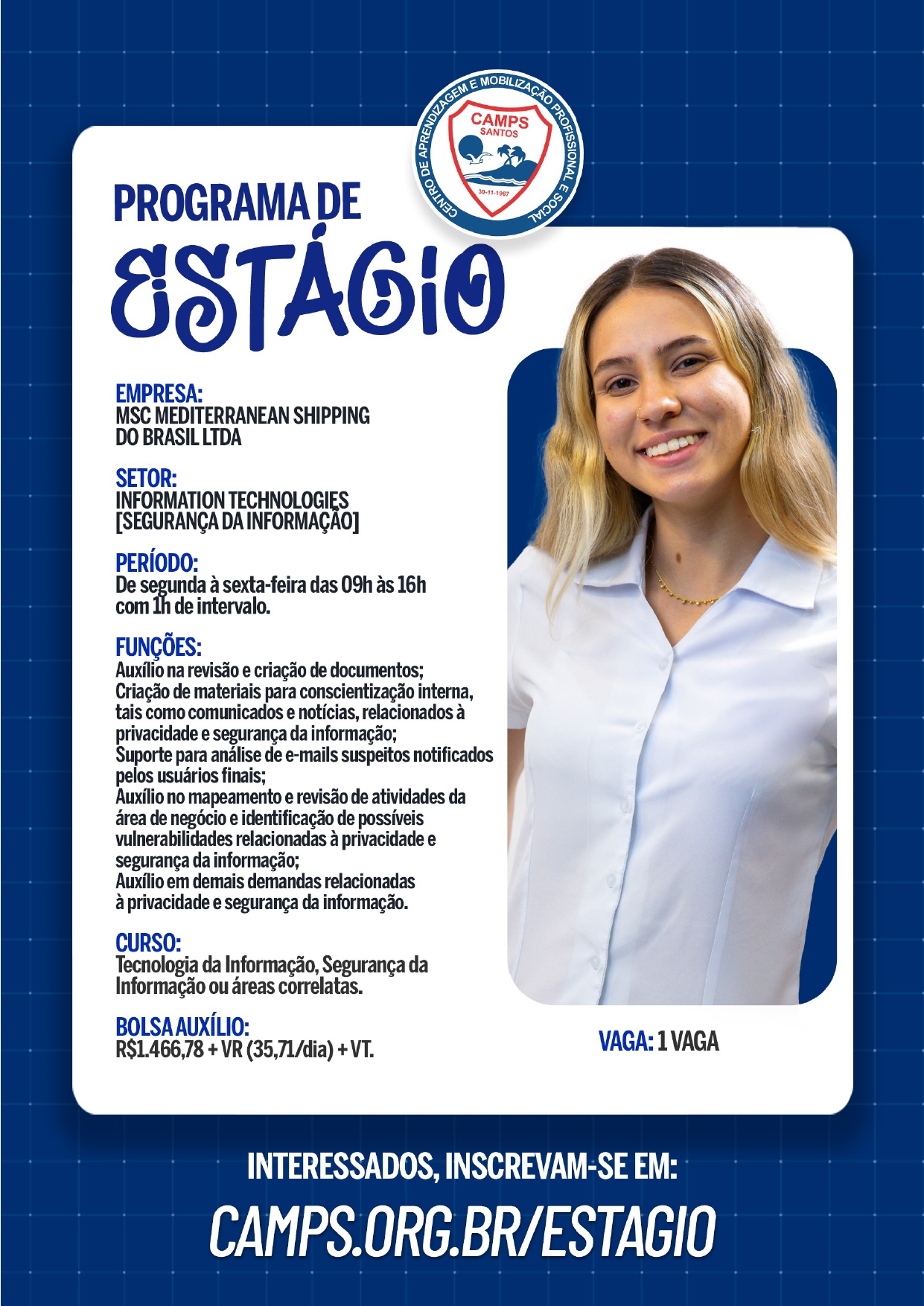 CAMPS está com vaga de estágio aberta na área de TI