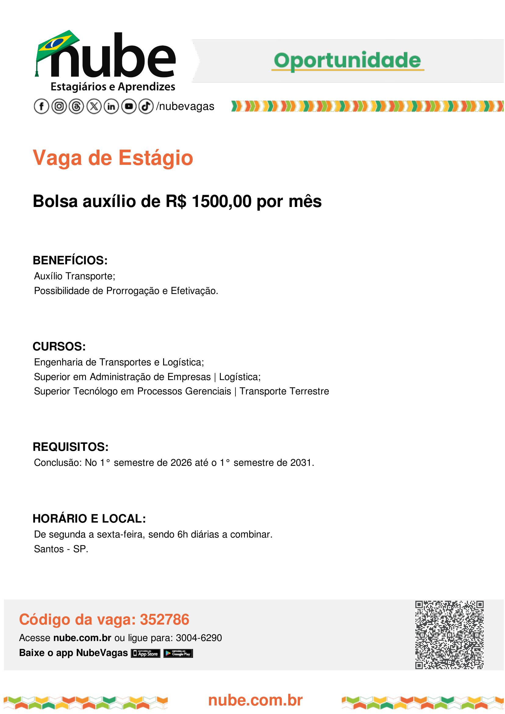 NUBE está com vaga de estágio aberta