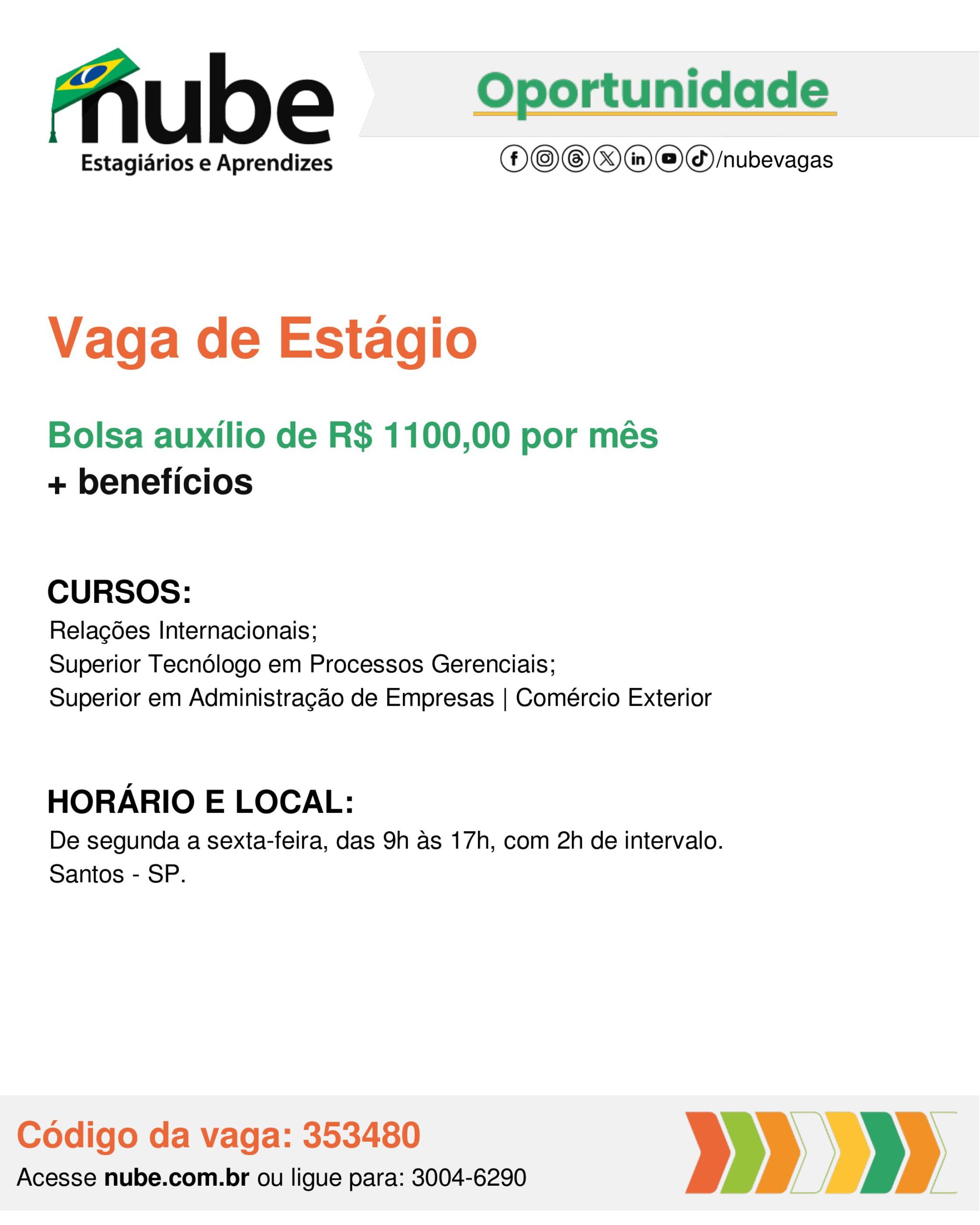 NUBE está com vaga de estágio aberta