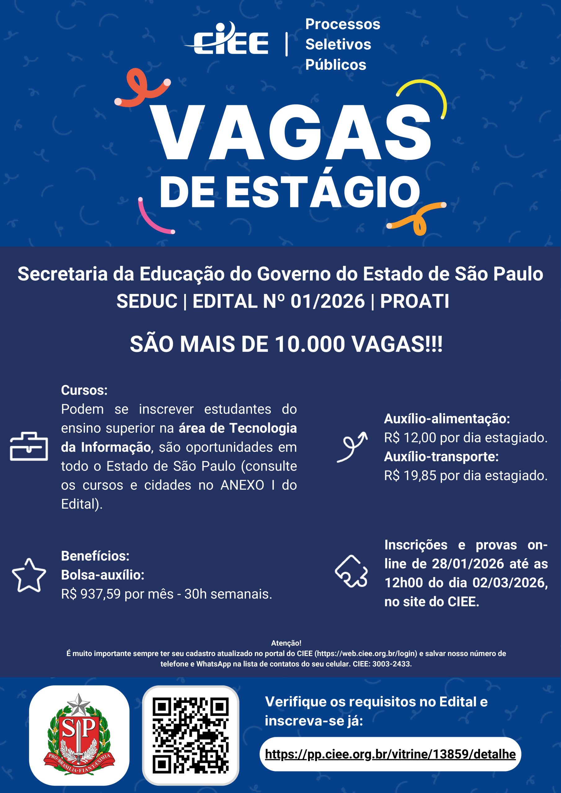 SEDUC oferece vagas de estágio em TI na Baixada Santista