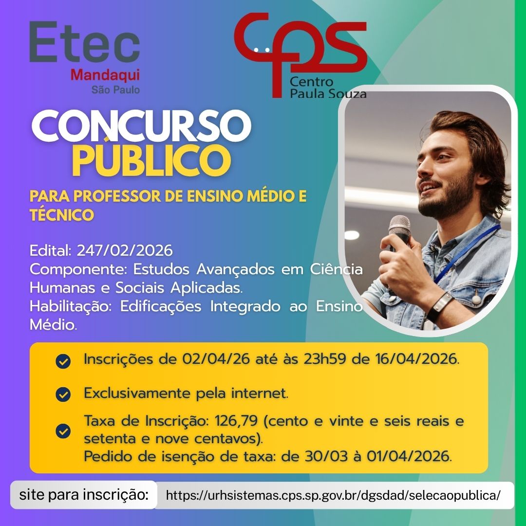 Concurso Público para o componente "Estudos Avançados em Ciências Humanas e Sociais Aplicadas (MTEC Edificações)"