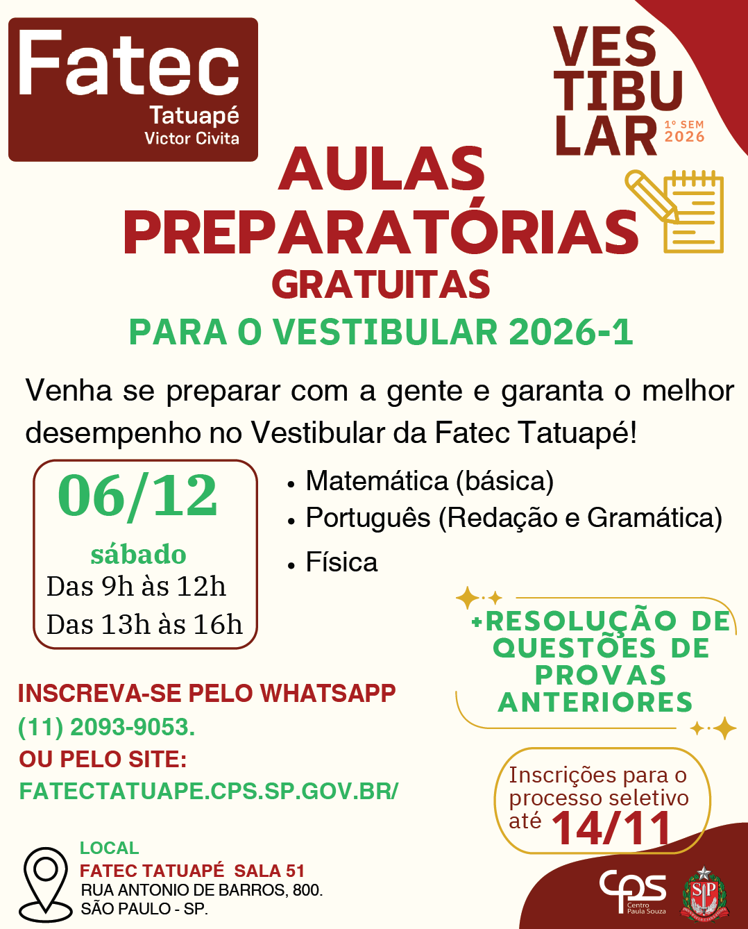 Aulas preparatórias - Vestibular 2026