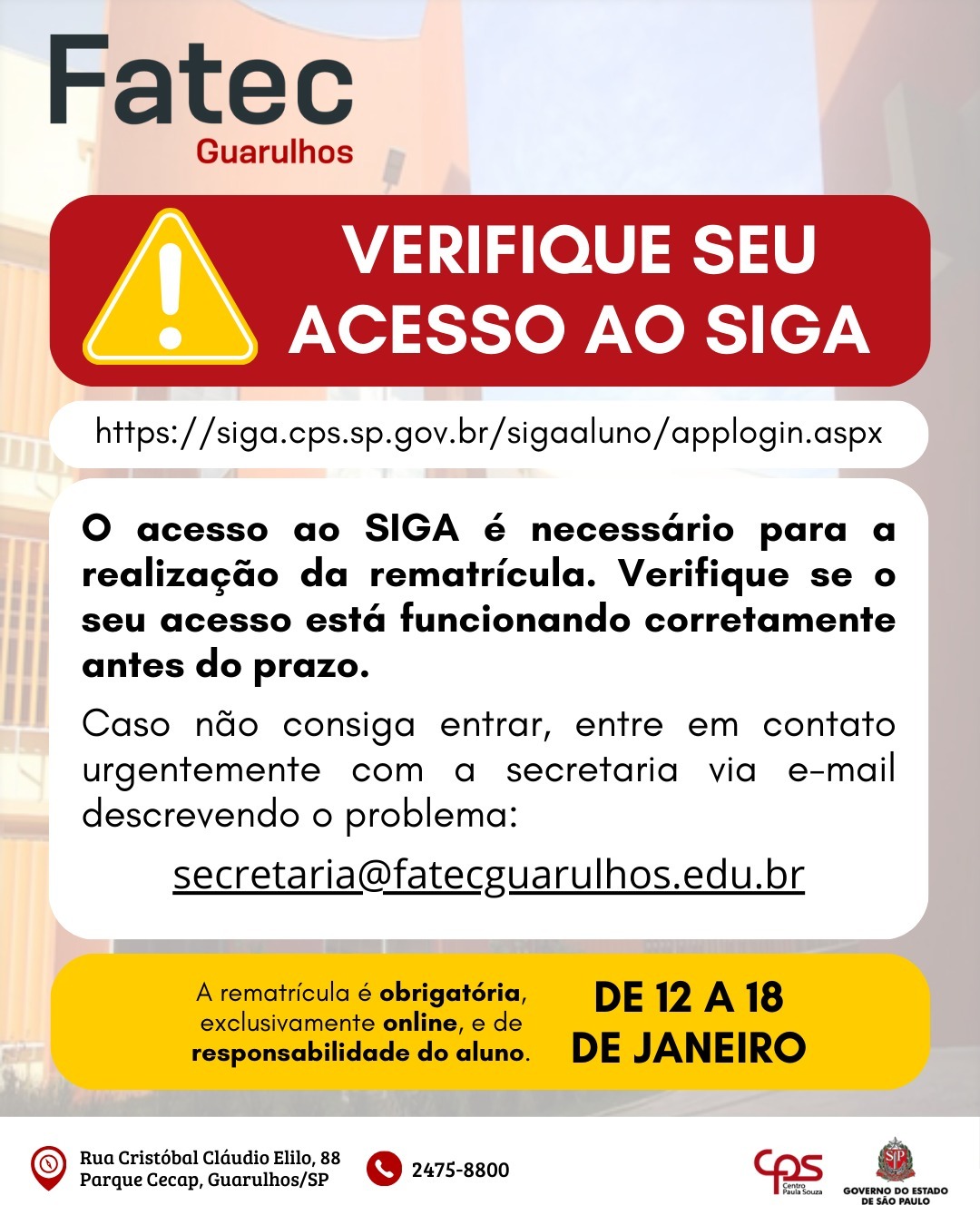 Verifique seu acesso ao SIGA