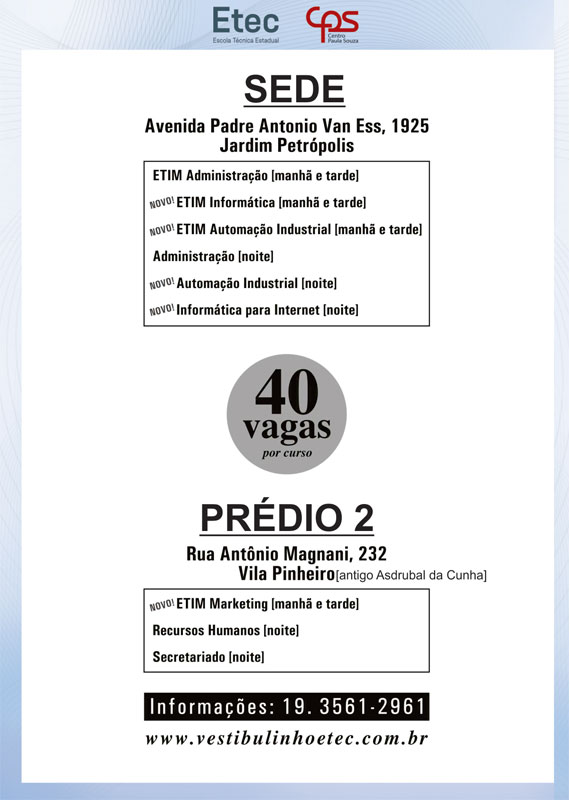 Vestibulinho Etec Pirassunga