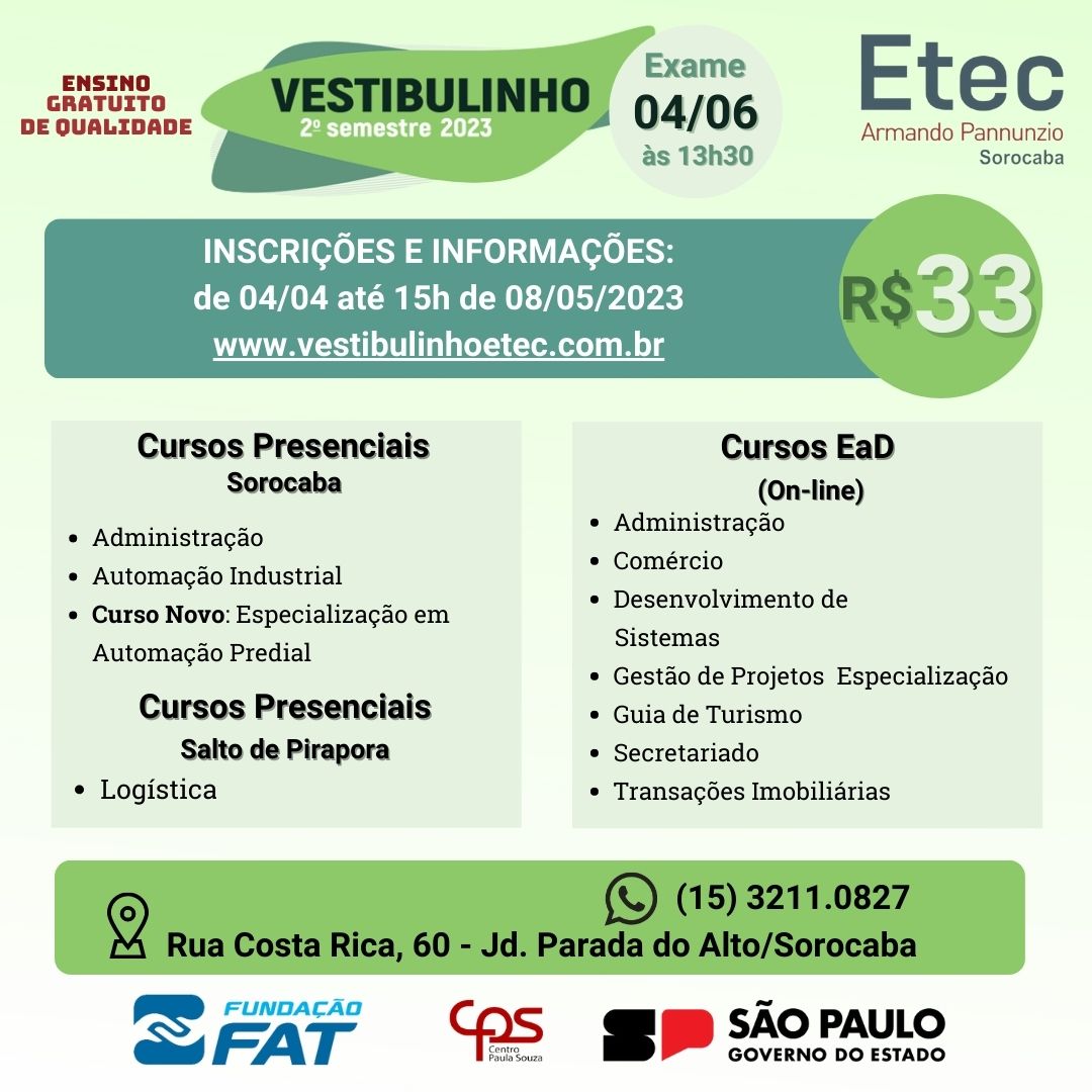 Abertas as inscrições do Vestibulinho 2023 da Etecs (SP) - Brasil