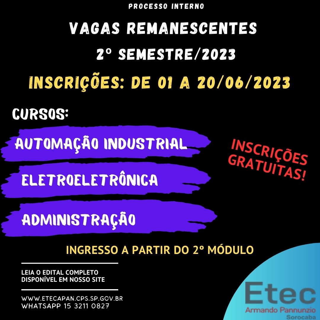 Vagas remanescentes para 2023 – 2º Ano do Ensino Médio – ETEC Alberto  Santos Dumont
