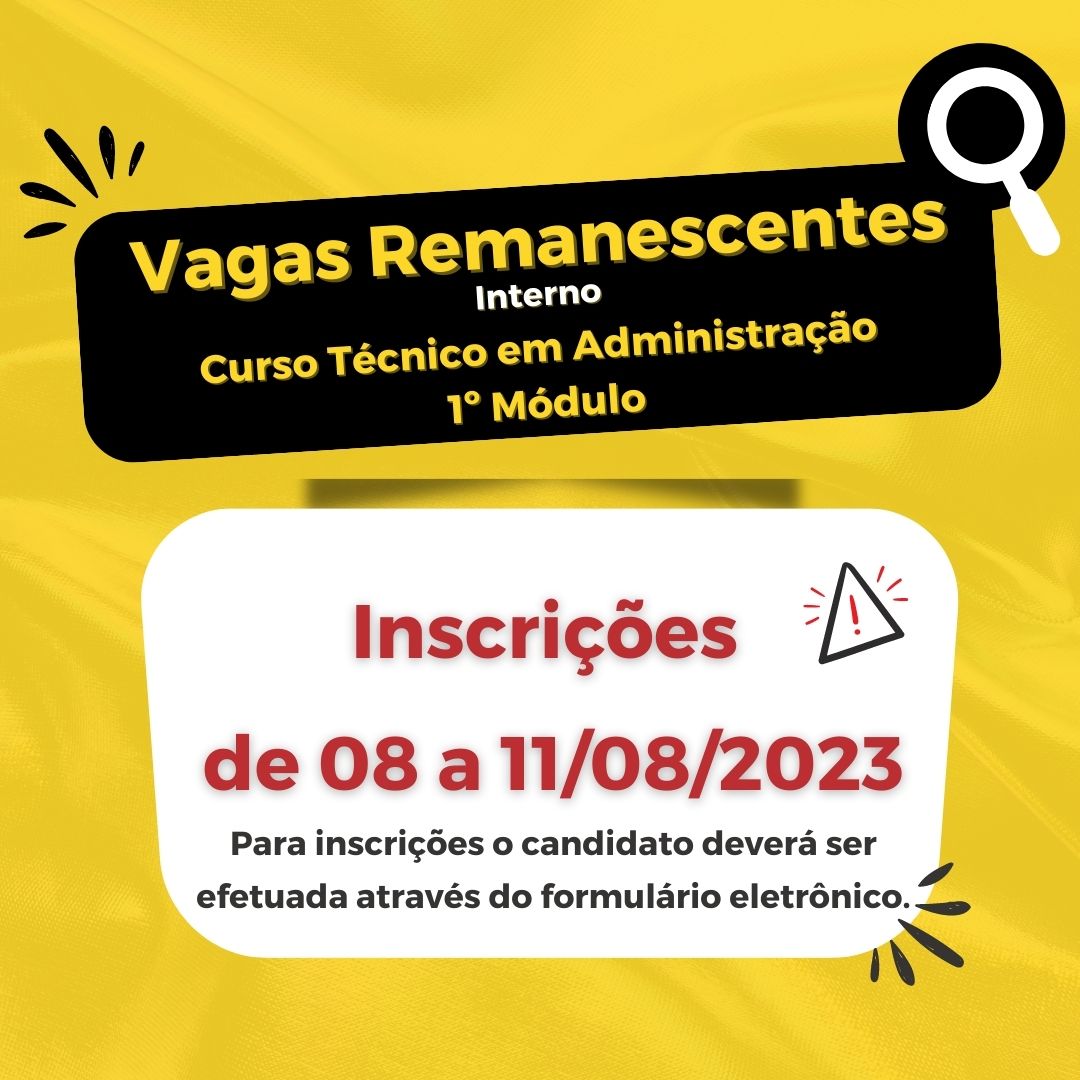 Vagas Remanescentes - 1º/2023 - Etec de Taboão da Serra
