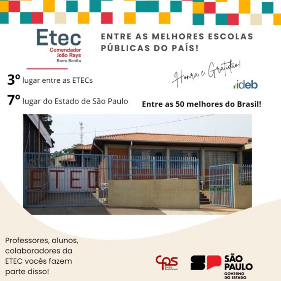 3° Lugar entre as Etecs! 7° Lugar do Estado de SP