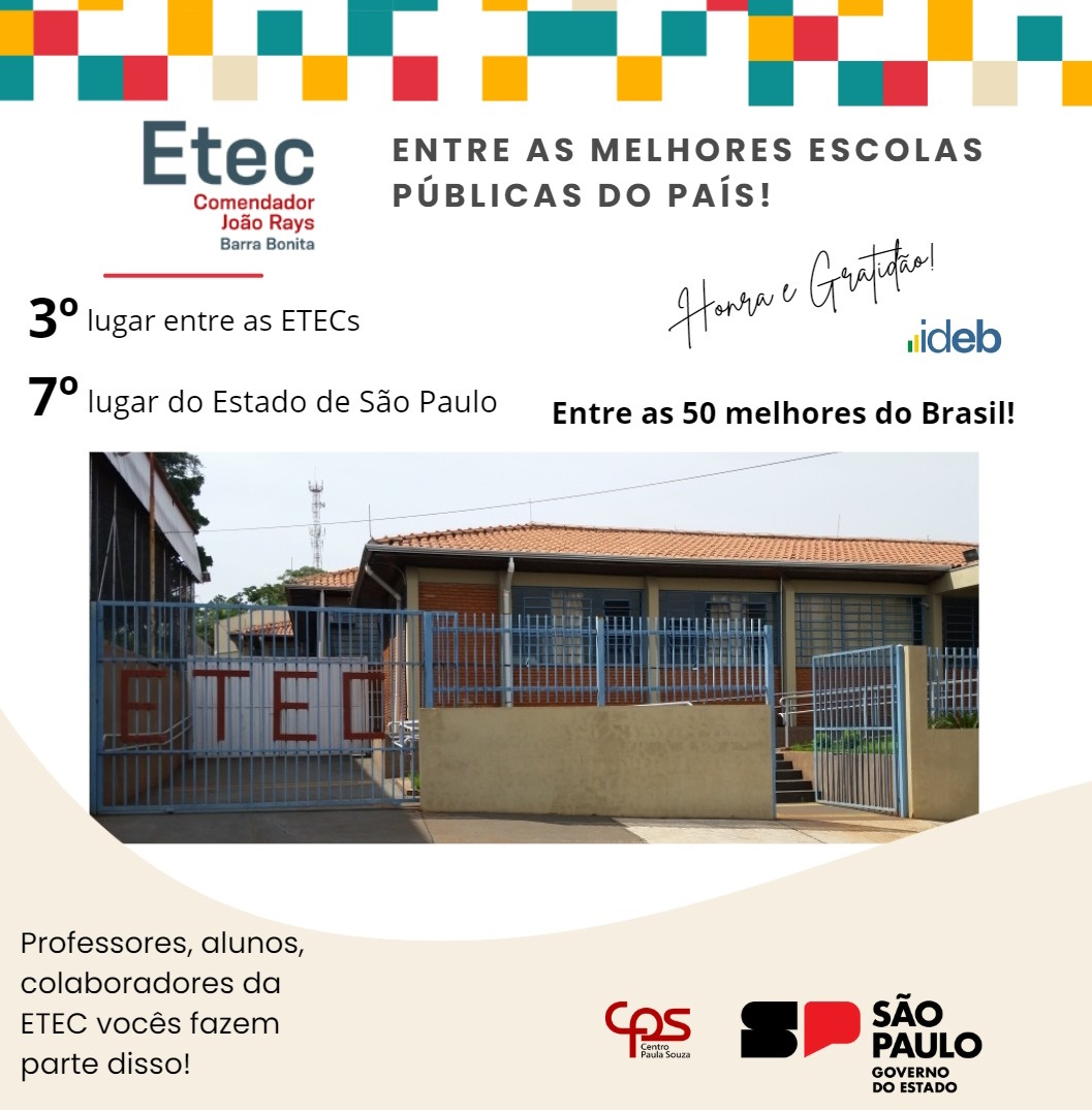 3° Lugar entre as Etecs! 7° Lugar do Estado de SP